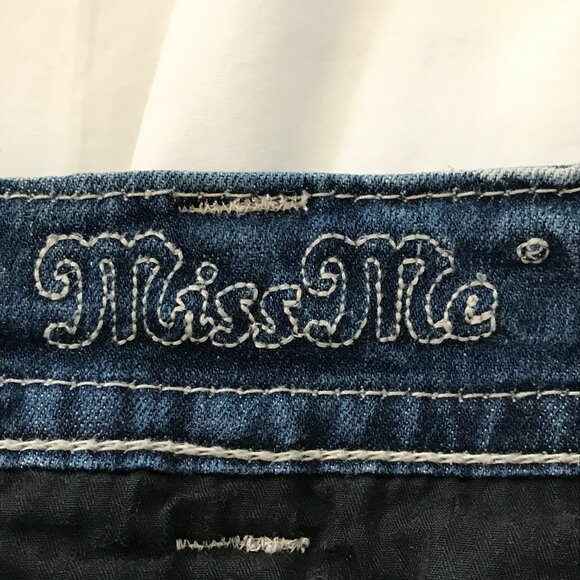 Miss Me Bootcut Jeans Women 31 Blue Low Rise Rhinestone Flap Pocket Thick Stitch - Picture 4 of 16